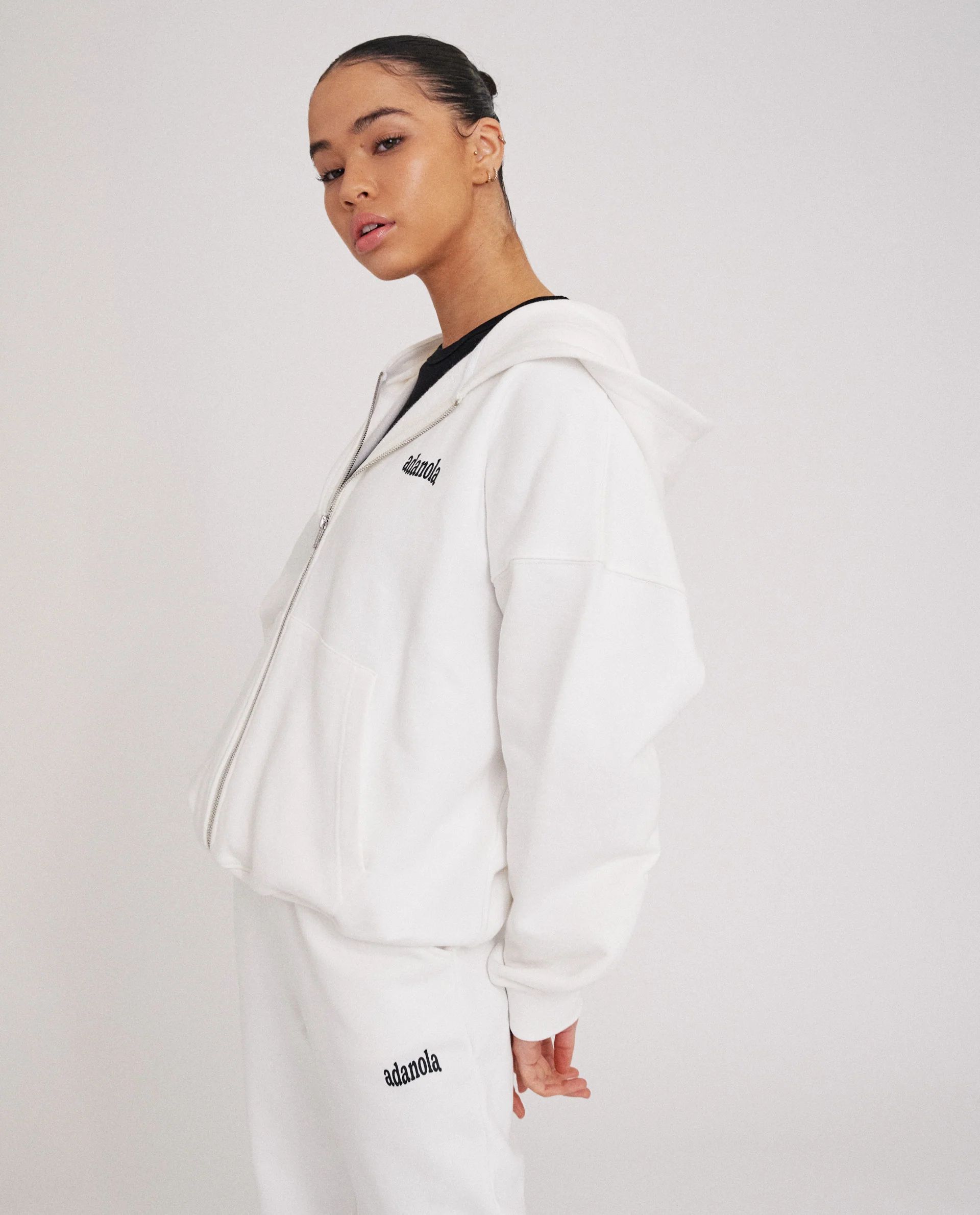 Oversized Full Zip Hoodie - White | Adanola UK