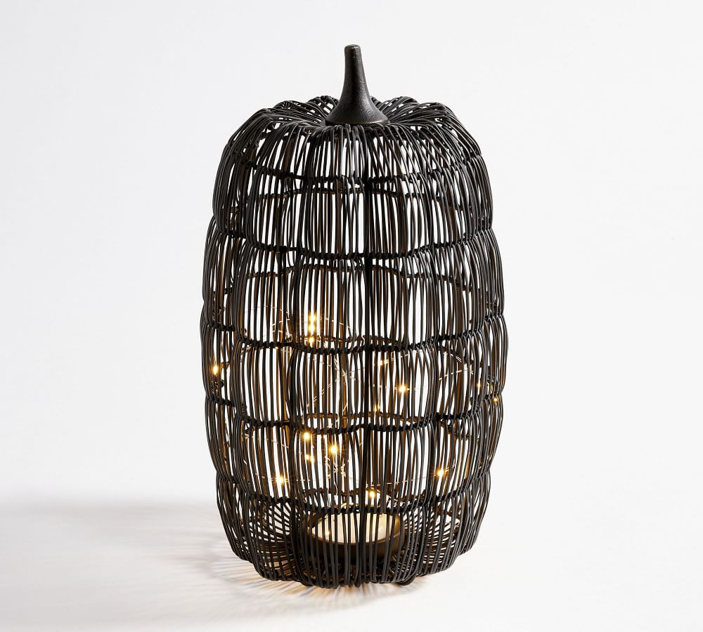 Lit Black Wire Pumpkins | Pottery Barn (US)