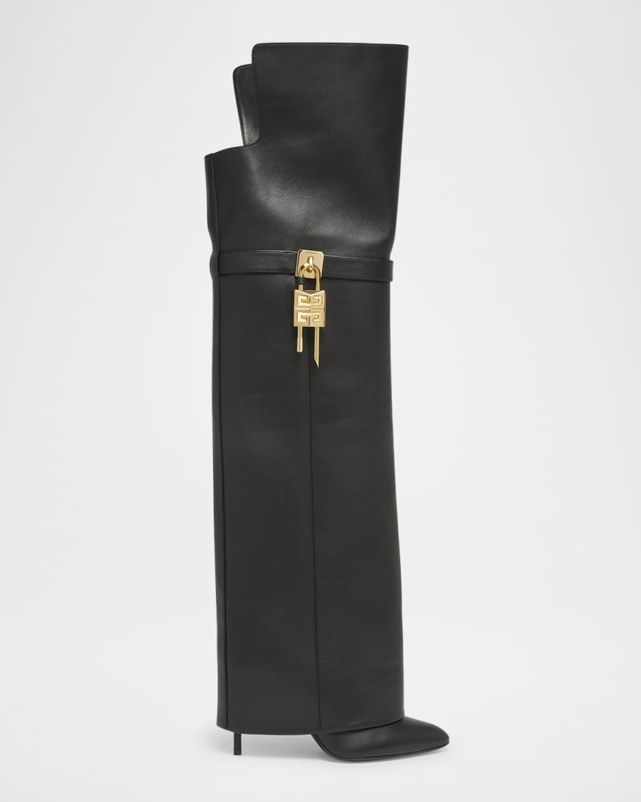 Shark Lock Leather Over-the-Knee Boots | Neiman Marcus
