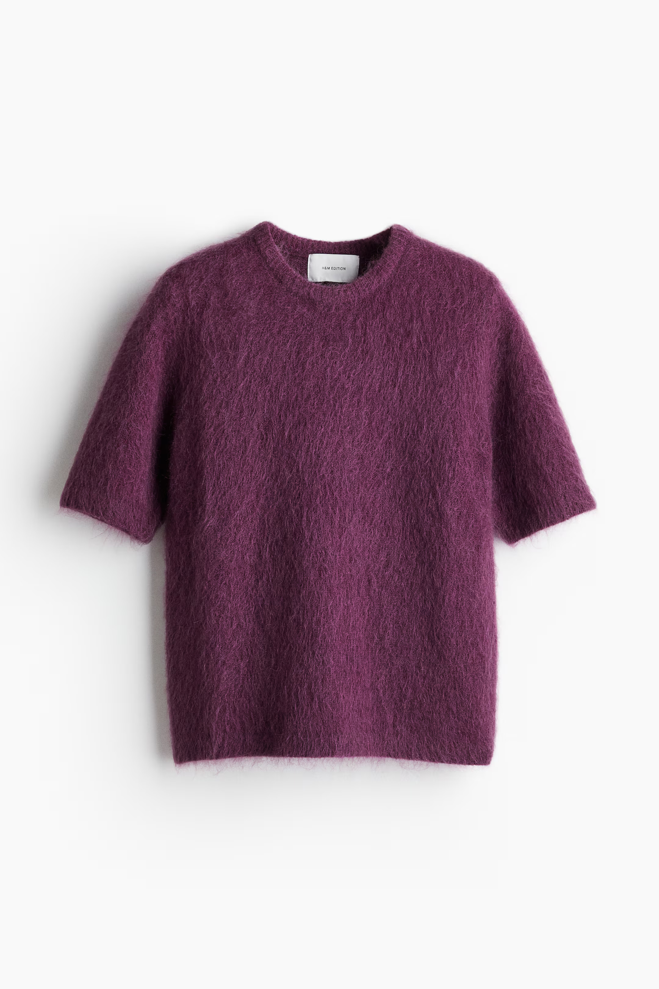 Mohair-blend knitted top - Round neck - Short sleeve - Plum - Ladies | H&M GB | H&M (UK, MY, IN, SG, PH, TW, HK)