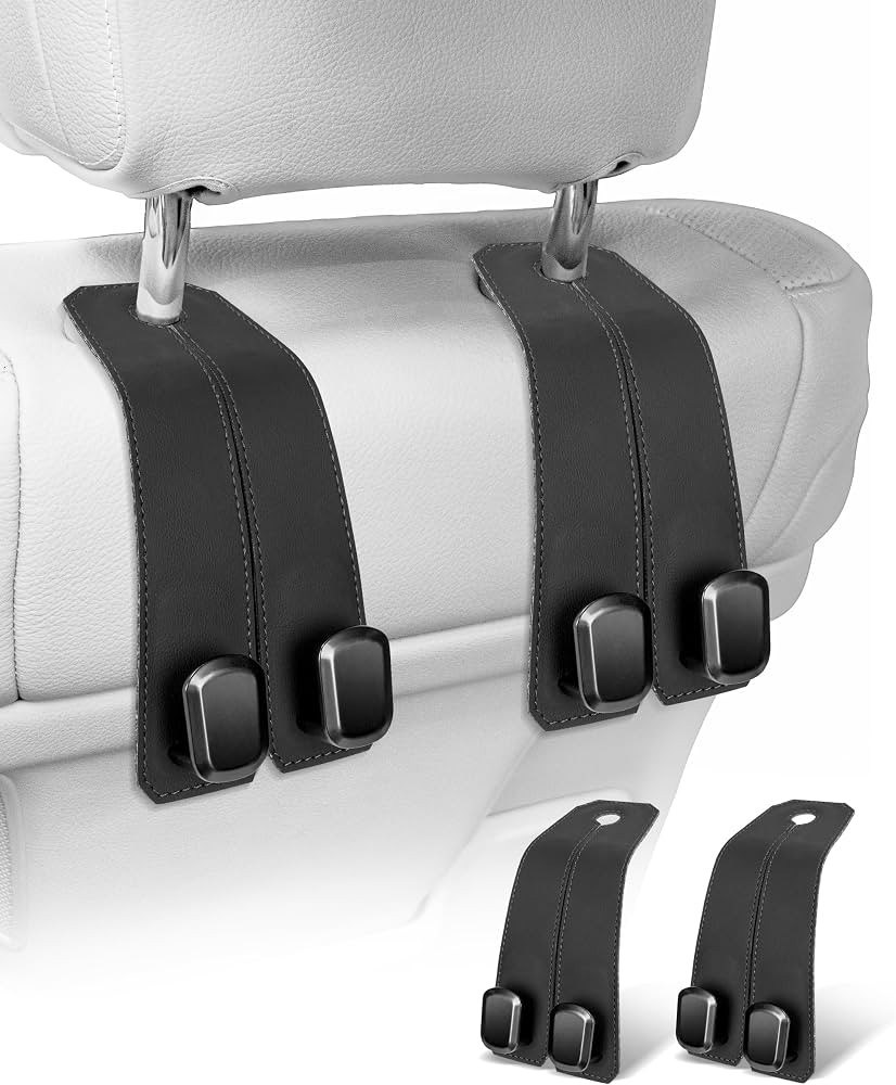 Car Hooks for Headrest, 2Pcs Seat Back Storage Hook Luxurious Leather 100% Metal Multifunctional ... | Amazon (US)