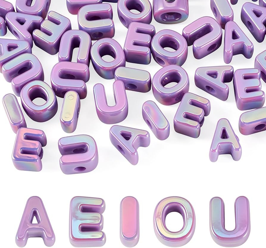 FASHEWELRY 50Pcs Large Acrylic Letter Beads UV Plating Iridescent Vowel Alphabet Beads 3D Initial... | Amazon (US)