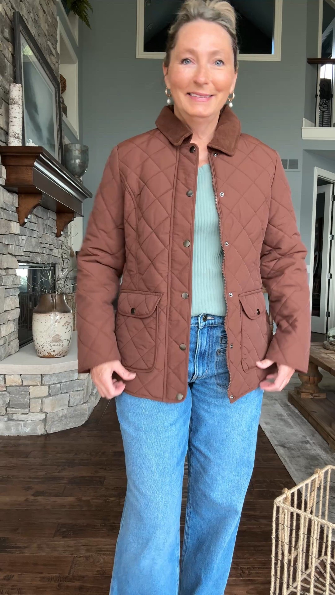 NEW Walmart arrival! $35 This is a quilted barn coat that comes in this chocolate brown, black or Olive with a brown collar. It is fully lined and has a zipper and snap closure. Sizes XS-2X. I am wearing a small and would be able to wear a sweater underneath so Stay with your normal size unless you want a more oversized fit. 
You can shop this look through the link in my Instagram bio or on the post page of my YouTube channel 

#LTKOver40 #LTKFindsUnder50