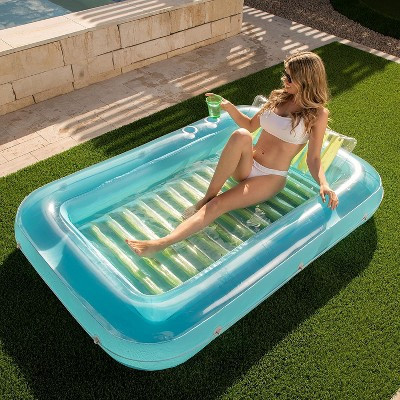 Sloosh Inflatable Tanning Pool with Pillow, Suntan Tub Floatie Raft Suntanning Float Bed for Adult 70" - Blue Green | Target