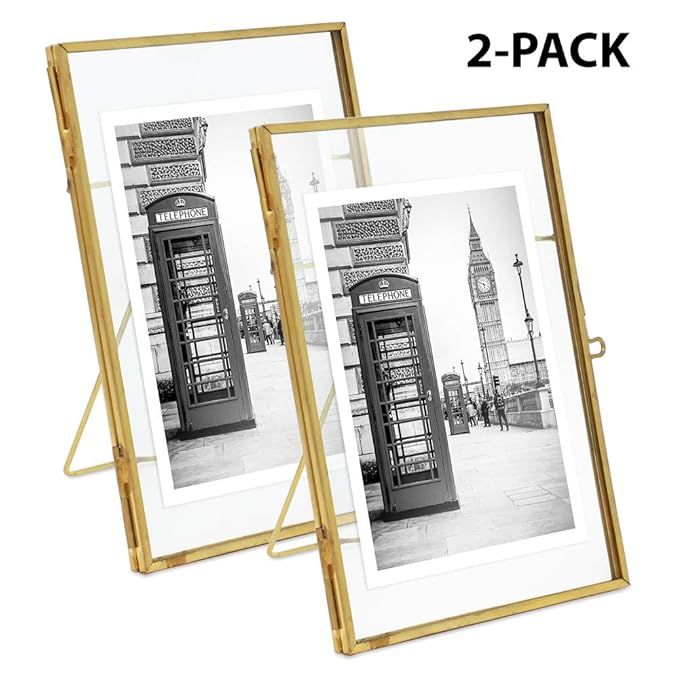 Isaac Jacobs Brass and Glass Floating Frame with Sliding Locket Closure (4x6 (2-Pack), Antique Go... | Amazon (US)