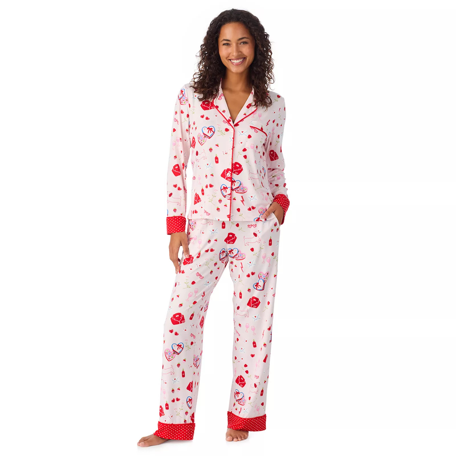 Women's Beauty Sleep Social Valentina Long Sleeve Notch Pajama Top & Pajama Pants Set | Kohl's
