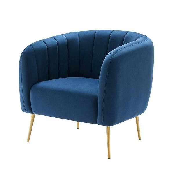 Silver Orchid Burbridge Velvet and Leather Channel Accent Chair - Blue Velvet | Bed Bath & Beyond