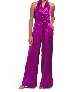 Sleeveless Cowl Neck Satin Jumpsuit With Tie Waist | Jumpsuits & Rompers | Marshalls | Marshalls