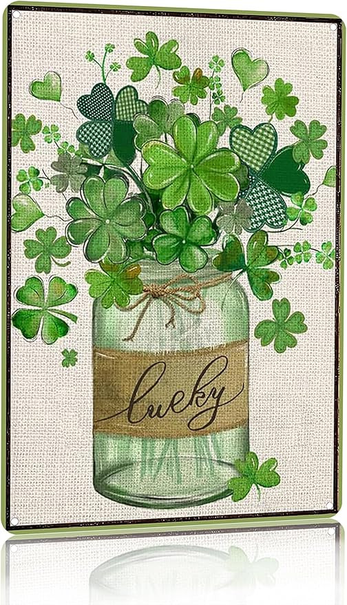 St Patricks Day Gifts Funny Green Shamrocks Clovers Lucky Irish Tin Sign for Home Room Yard Garde... | Amazon (US)