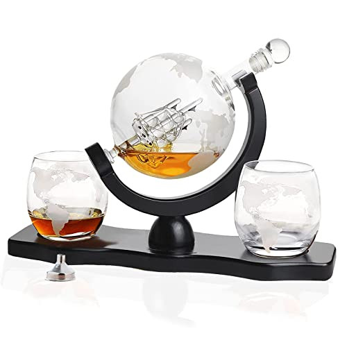Whiskey & Wine Decanter Globe World Set with Globe Glasses Anniversary Birthday House Warming for Li | Amazon (US)