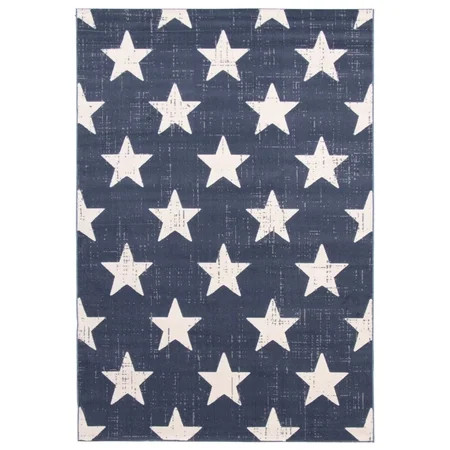 4 x 5.5 Navy Blue and Off White Stars Pattern Rectangular Area Throw Rug | Walmart (US)