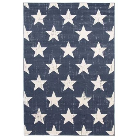 4 x 5.5 Navy Blue and Off White Stars Pattern Rectangular Area Throw Rug | Walmart (US)