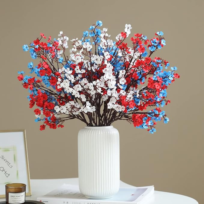 Hananona 10 Pcs 4th of July Flowers Artificial Babys Breath Fake Silk Patriotic Flowers for Indep... | Amazon (US)