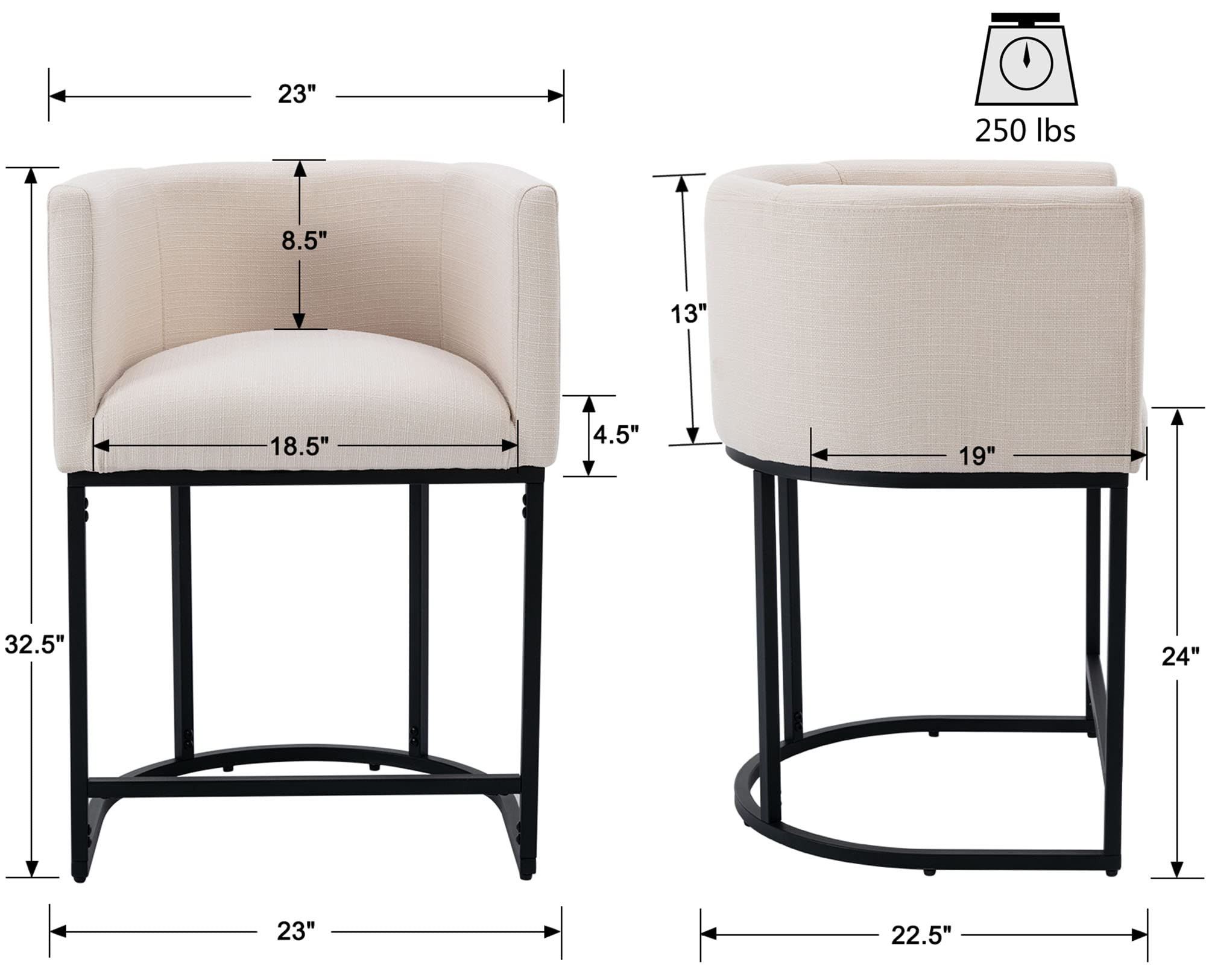 VESCASA 24" H Counter Height Bar Stools with Barrel Back and Arms, 4.5" H Upholstered Seat Cushio... | Amazon (US)