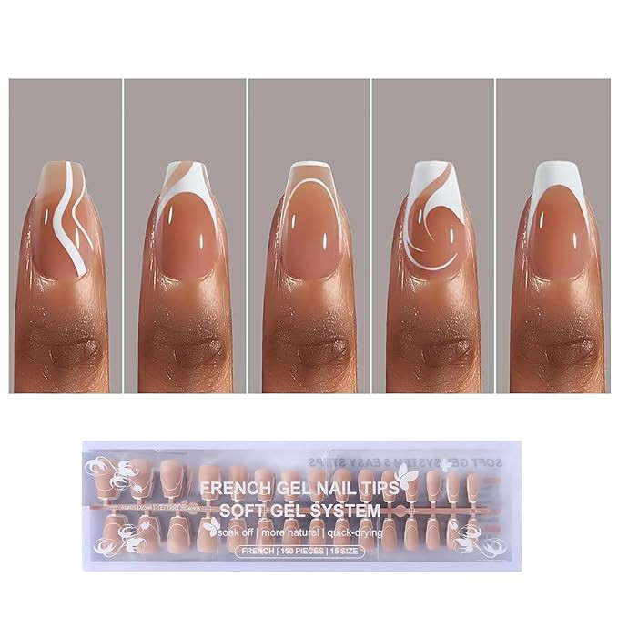 French Gel Nail Tips,5 Style 150pcs French Tip Press on Nails Short Coffin,Pre-Designed Soft Gel ... | Amazon (US)