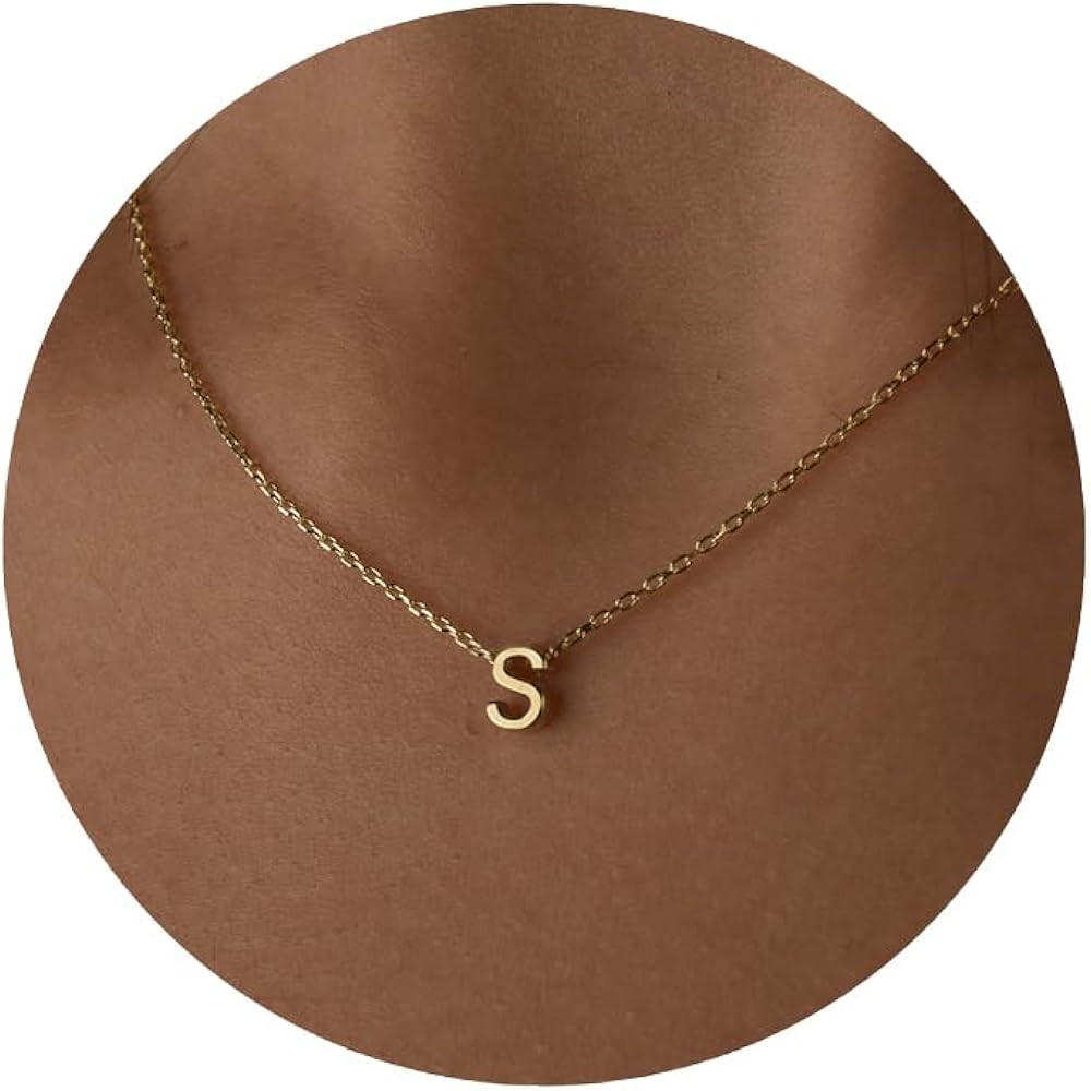 Initial Necklaces for Women, 14k Gold Plated Dainty Gold Letter Necklace Personalized Tiny Initia... | Amazon (US)