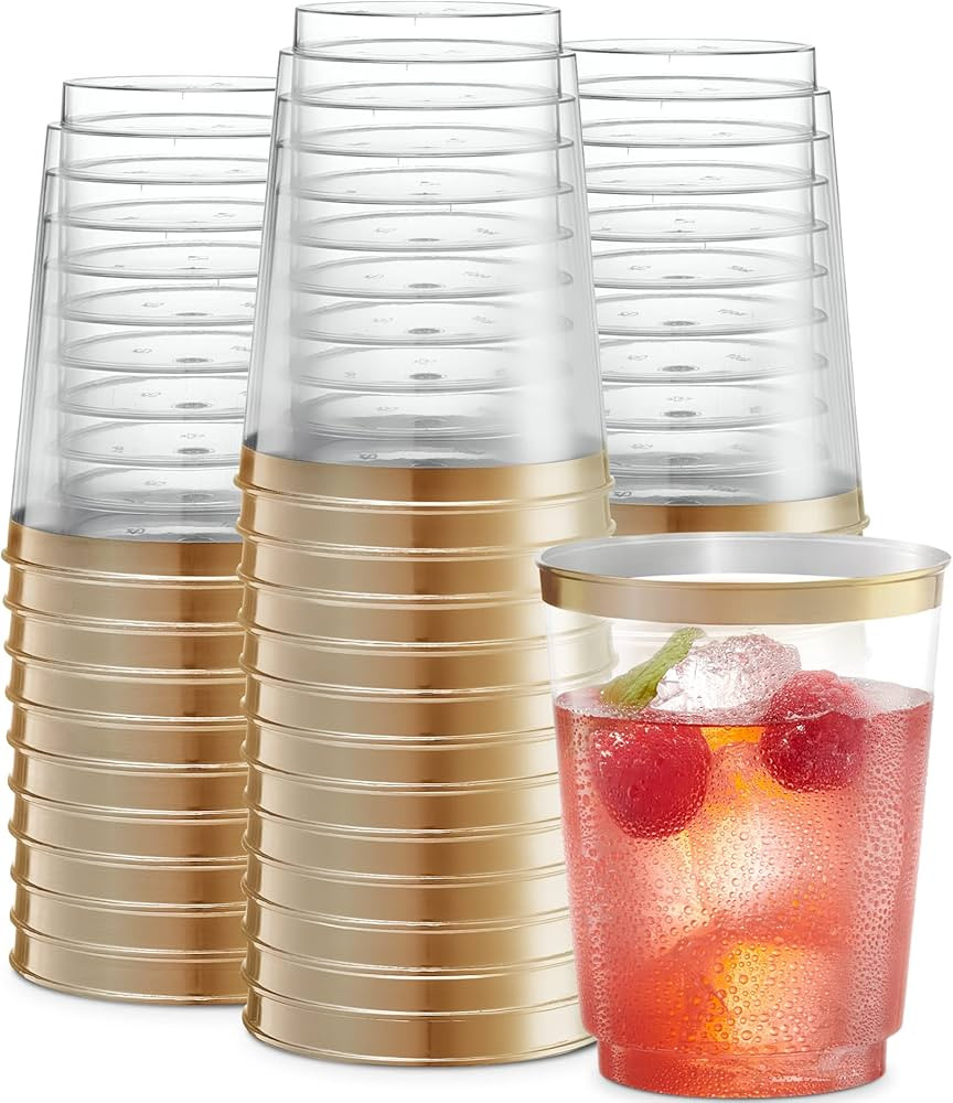 PLASTICPRO Disposable Plastic Tumblers (Gold Rim, 50) | Amazon (US)