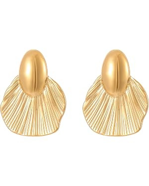 Gold Seashell Earrings for Women Dangle Chunky Fan-shaped Shell Chunky Statement for Women Hypoal... | Amazon (US)