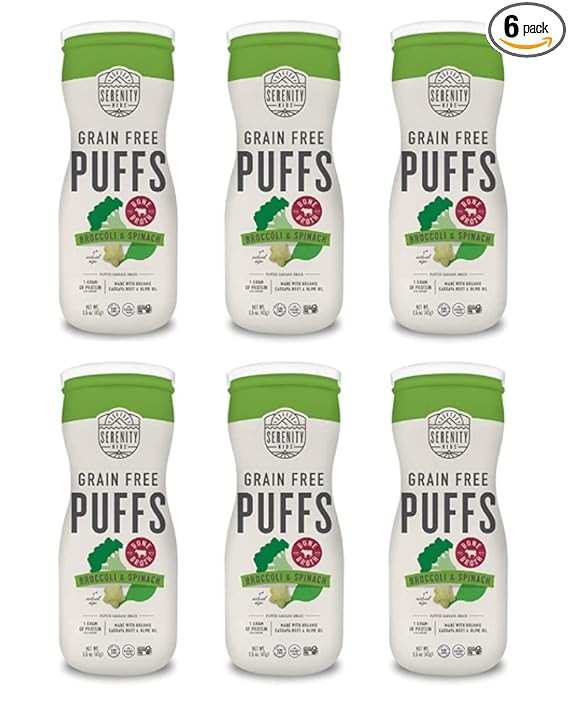 Serenity Kids Broccoli & Spinach Grain Free Puffs with Bone Broth, 1.5 Ounce Container (6 Pack) | Amazon (US)