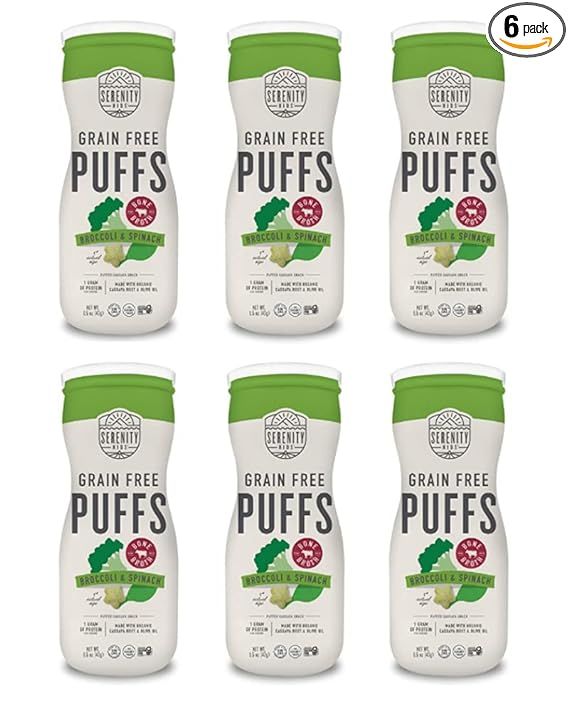 Serenity Kids Broccoli & Spinach Grain Free Puffs with Bone Broth, 1.5 Ounce Container (6 Pack) | Amazon (US)