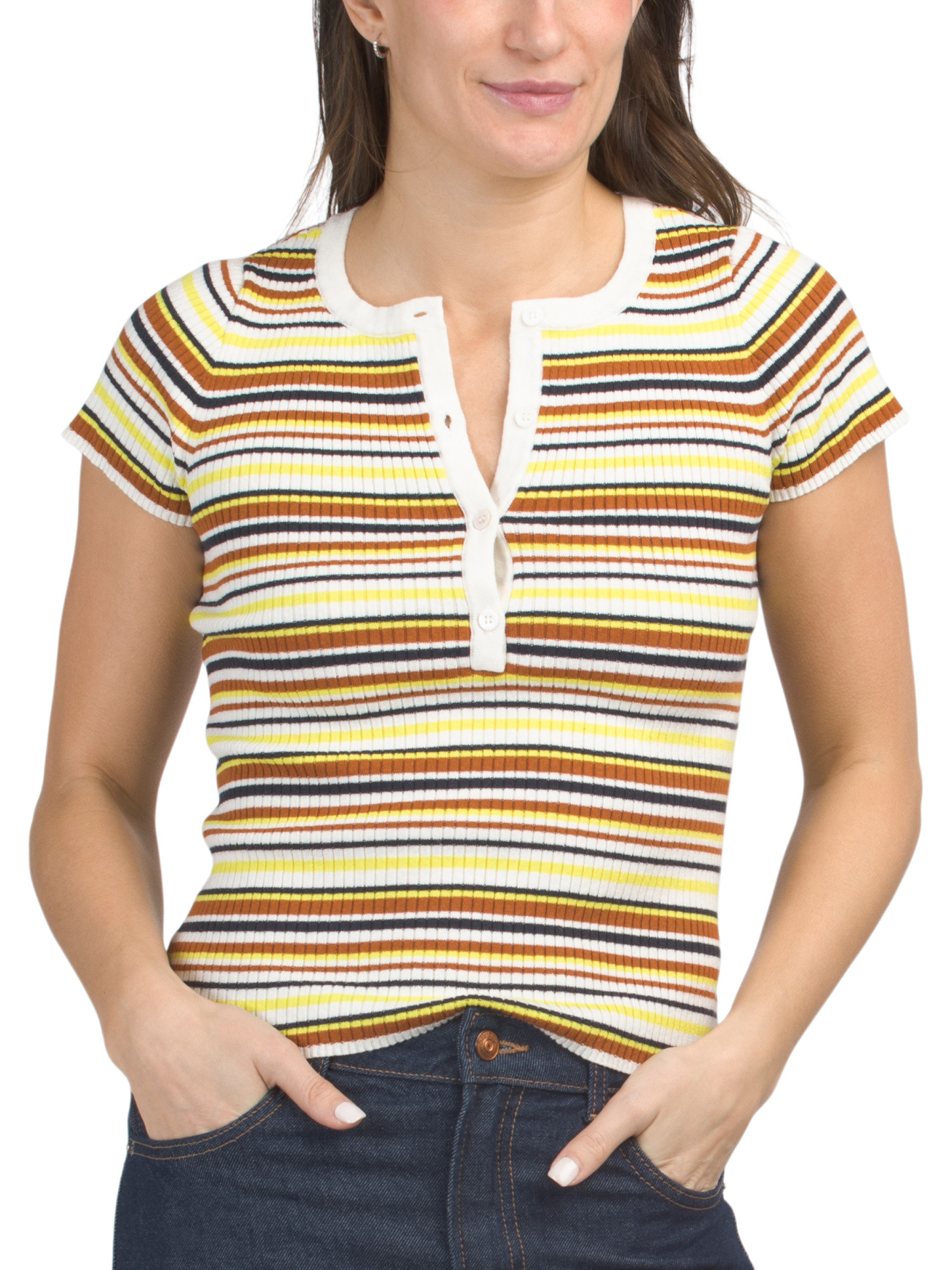 Linen Blend Striped Short Sleeve Henley Neck Top | Short Sleeve Tops | Marshalls | Marshalls