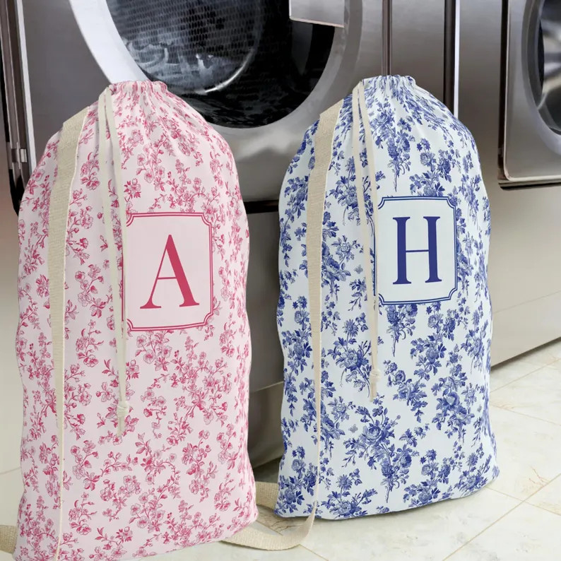 College Gifts, Back To College Gift, Personalized Toile De Jouy Laundry Bag, Dorm Decor, Dorm Ess... | Etsy (Global)