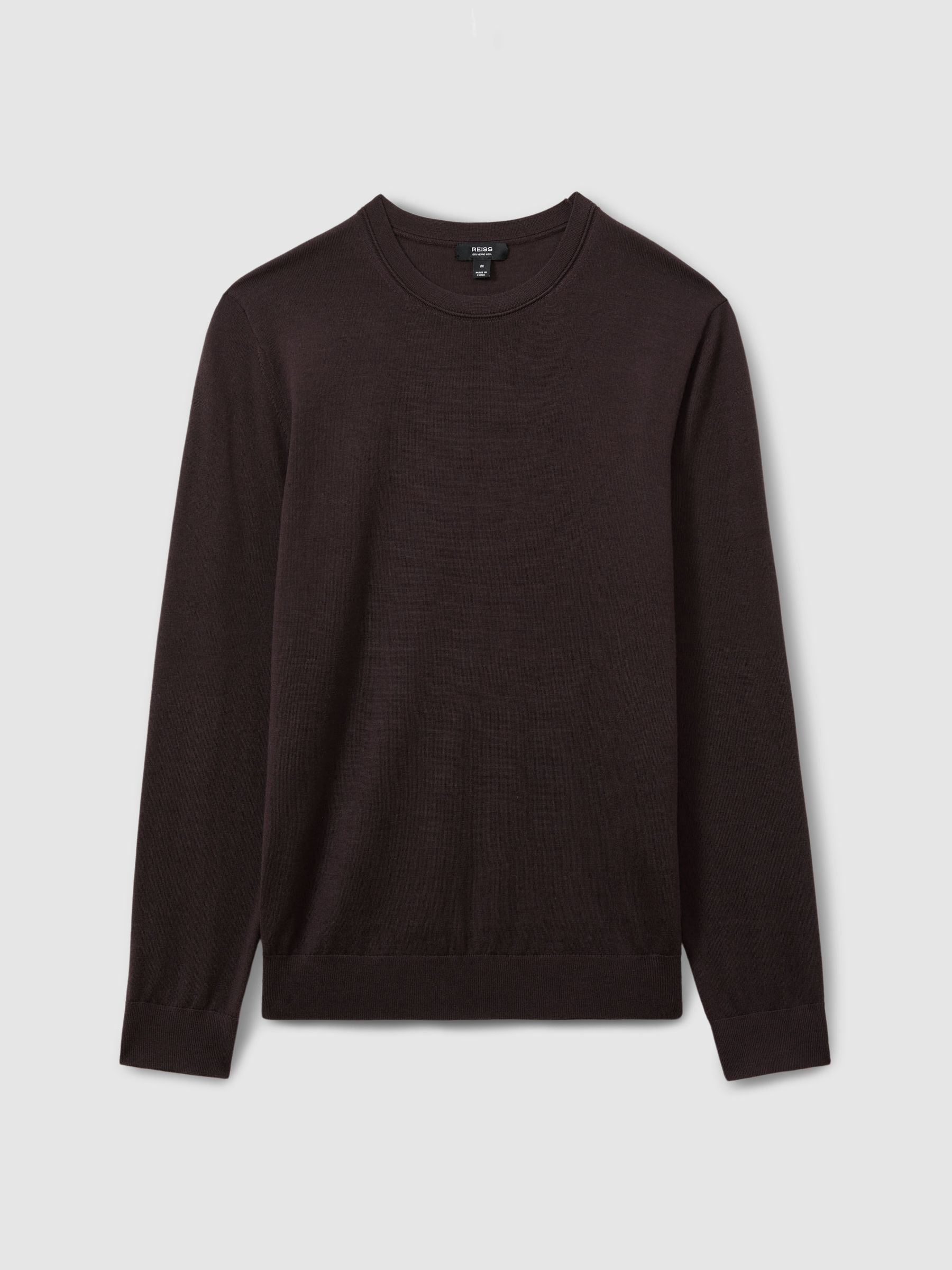 Merino Wool Crew Neck Jumper in Dark Bordeaux | Reiss UK