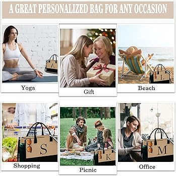 Gifts for Women - Initial Jute Tote Bag & Makeup Bag with Zipper Pockets Adjustable Strap, Birthd... | Amazon (US)