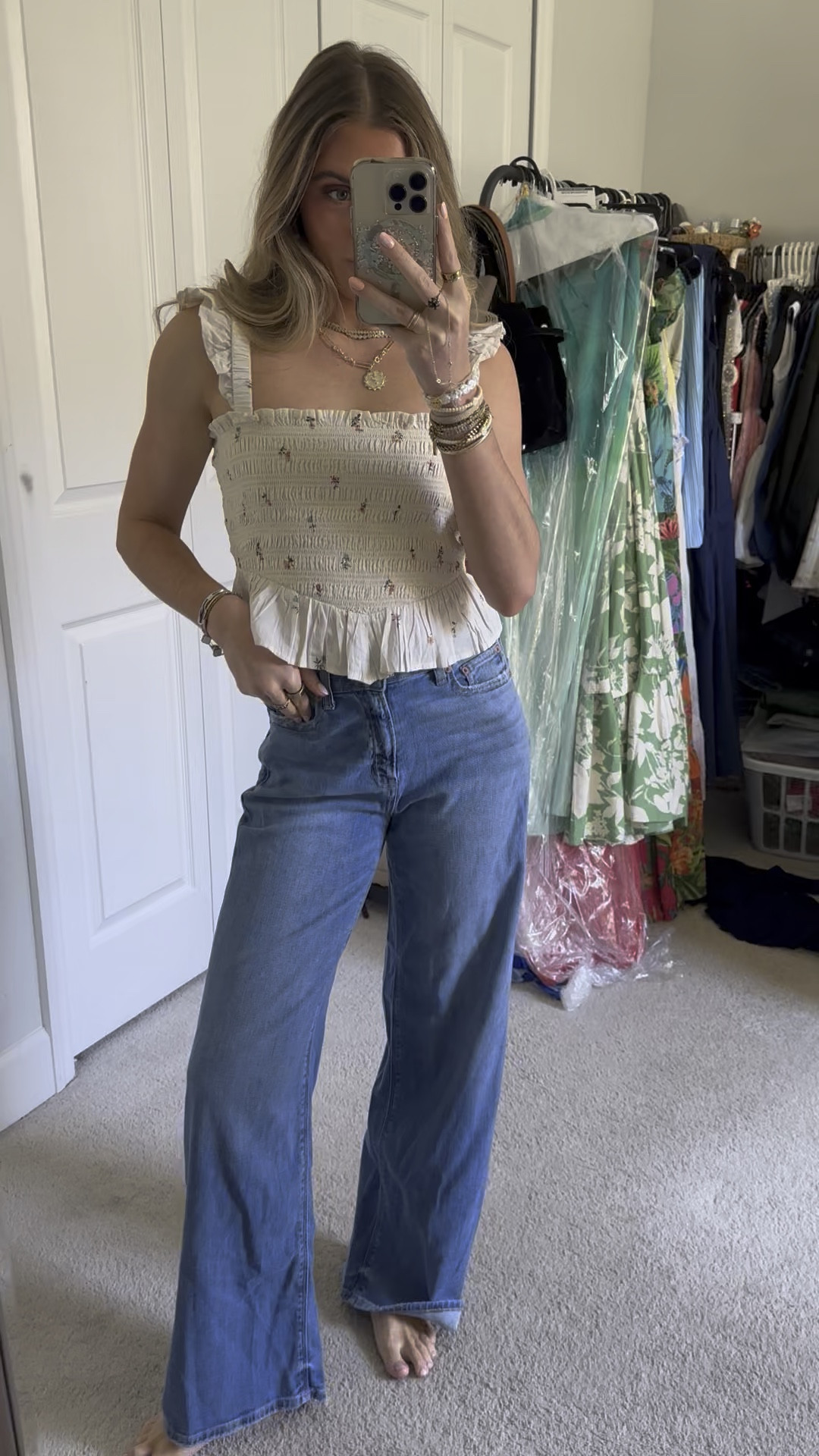 American Eagle haul! AE Bella Smocked Crop Top in size XS. A super comfy, fuss-free top for going out, school and everywhere in between, featuring a smock ed bodice that holds you in. AE Dreamy Drape Stretch Super High-Waisted Baggy Wide-Leg Jean in size 00. A super high rise & wide leg for a cool, slouchy fit. a big ole box of new American Eagle goodies the perfect pieces for spring and summer fashion I cannot wait to mix and match to create different outfits 😌💓 I am 5’4 and size 25 waist for reference. If you want to see a try on, LET ME KNOW!!! @American Eagle 

#americaneagle #americaneaglehaul #springfashion #springstyle #summerstyle #summerfashion #tryonhaul #tryon #tryonwithme #trendyoutfits #trendyclothes #styleinspo #trending #currentfashiontrend #fashiontrends #aerienewarrivals #americaneagleshorts #americaneagletryon #aegifted #aejeans spring fashion, spring style, American Eagle, American Eagle try on haul, new arrivals, summer fashion, warm weather outfits, AE jeans, jeans for summer. 

#LTKSaleAlert #LTKWatchNow #LTKFindsUnder50