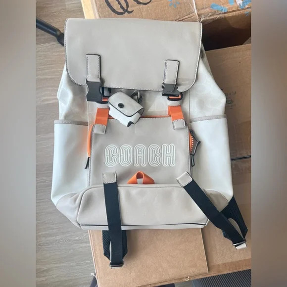 Coach Men's Backpack in Cream and Orange | Poshmark
