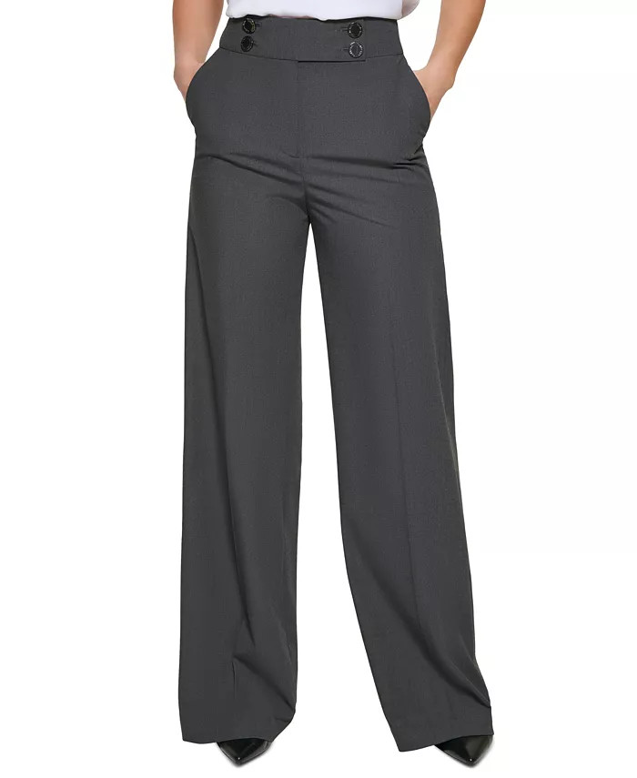 Calvin Klein Women's Whitney Button Front Wide Leg Pants - Macy's | Macy's