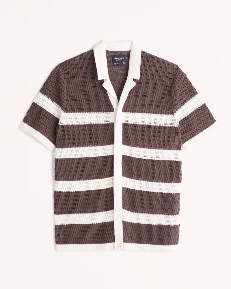 Crochet Striped Button-Through Sweater Polo | Abercrombie & Fitch (US)