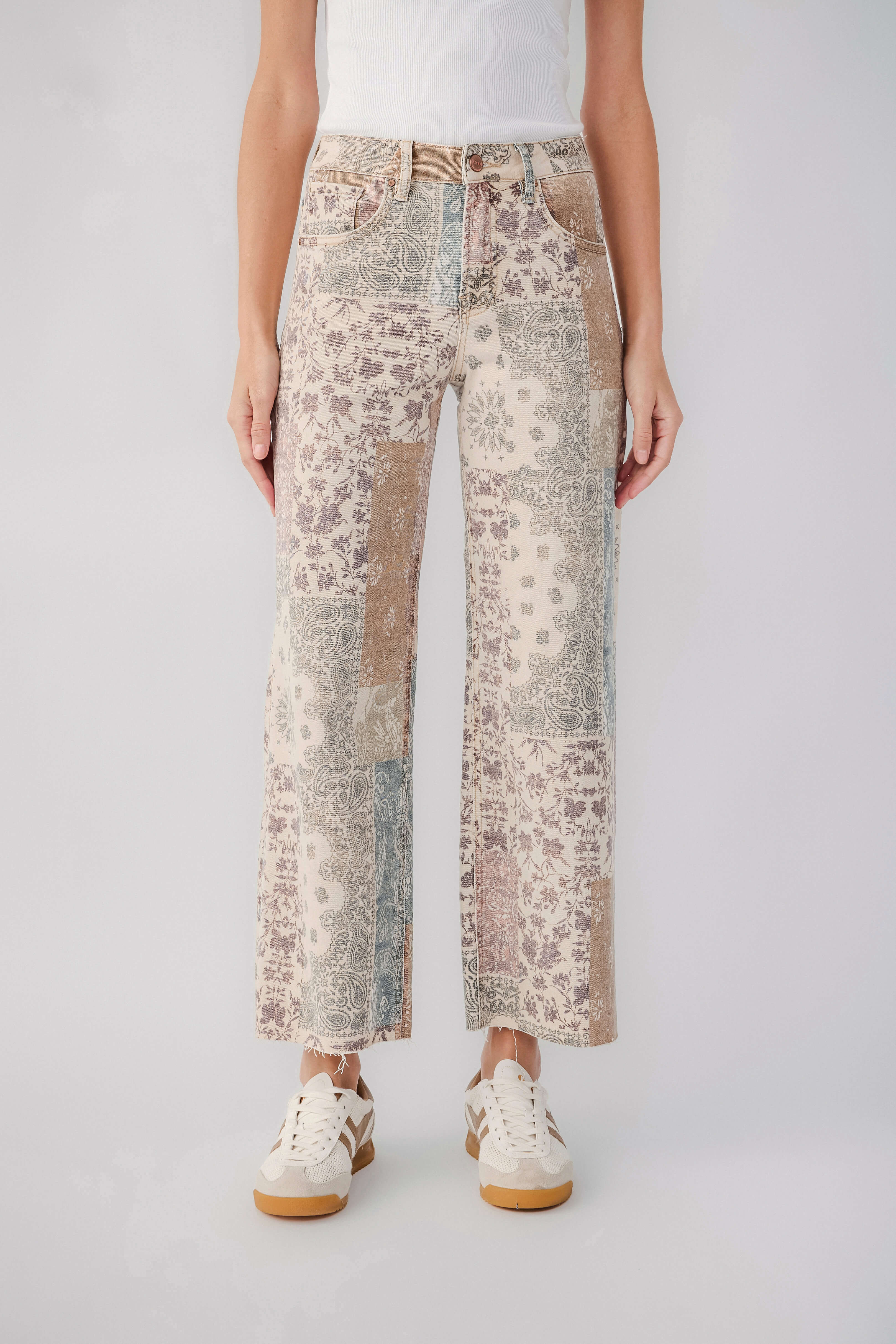 Risen Paisley Patch High Rise Wide Leg Jeans | Social Threads