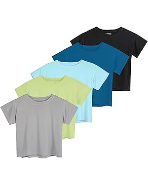 Real Essentials 5 Pack: Women's Dry Fit Crop Top - Short Sleeve Crew Neck Stretch Athletic Tee (A... | Amazon (US)