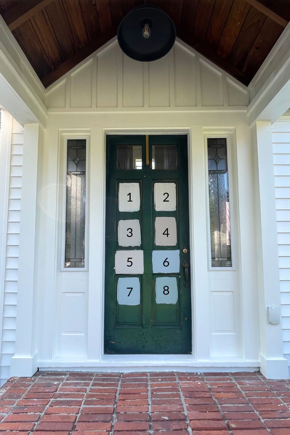 Front Door Paint Colors

1. City Loft (SW)
2. Edgecomb Gray (BM)
3. Revere Pewter (BM)
4. Stone Hearth (BM)
5. Even Better Beige (Behr)
6. Half Sea Fog (Behr)
7. Watery (Behr)
8. Garden Vista (Behr)

Paint color details on the blog: www.tantrumsandtools.com/light-blue-front-door-color  

 #LTKSeasonal #LTKHome #LTKStyleTip