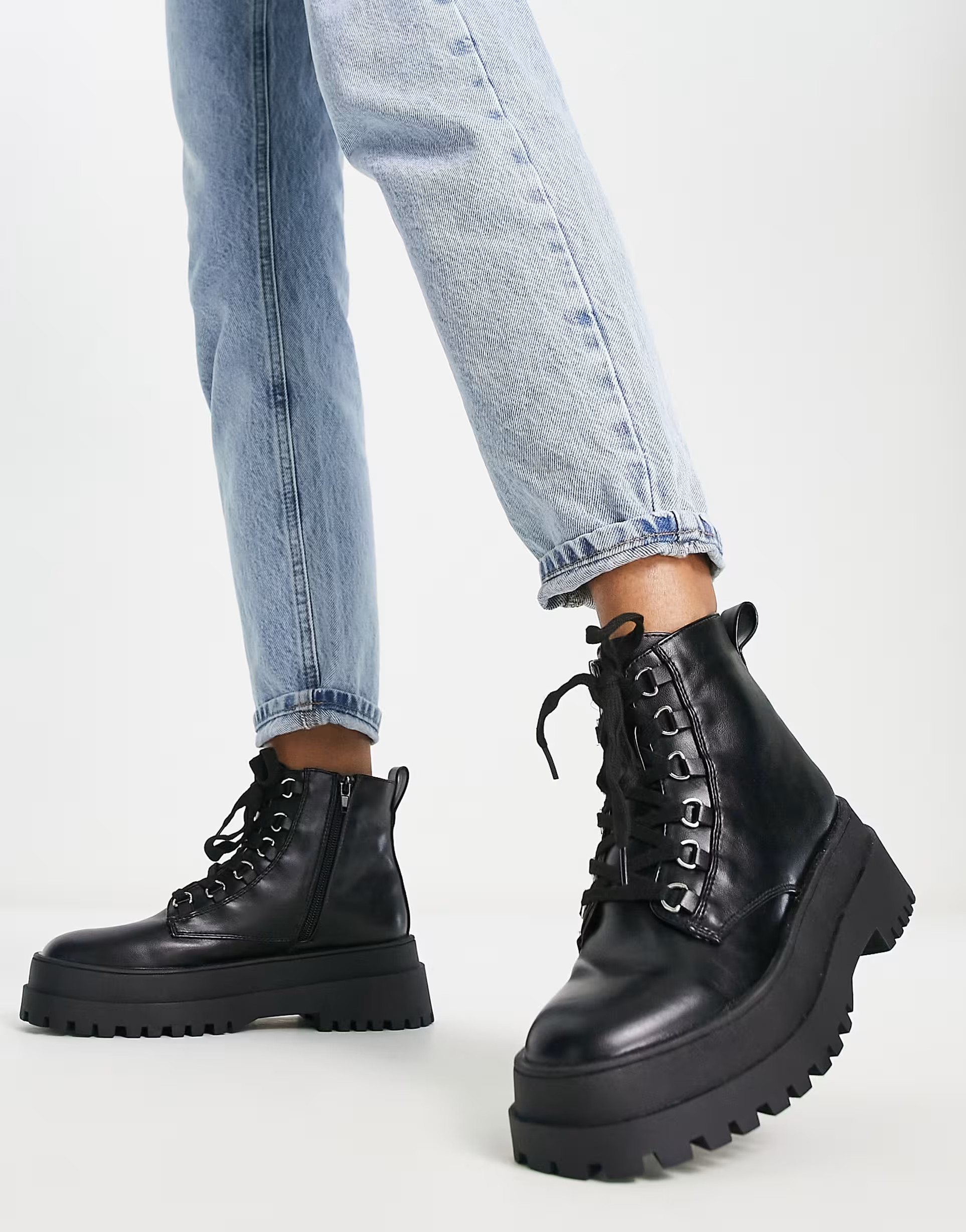 London Rebel chunky lace-up ankle boots in black | ASOS (Global)