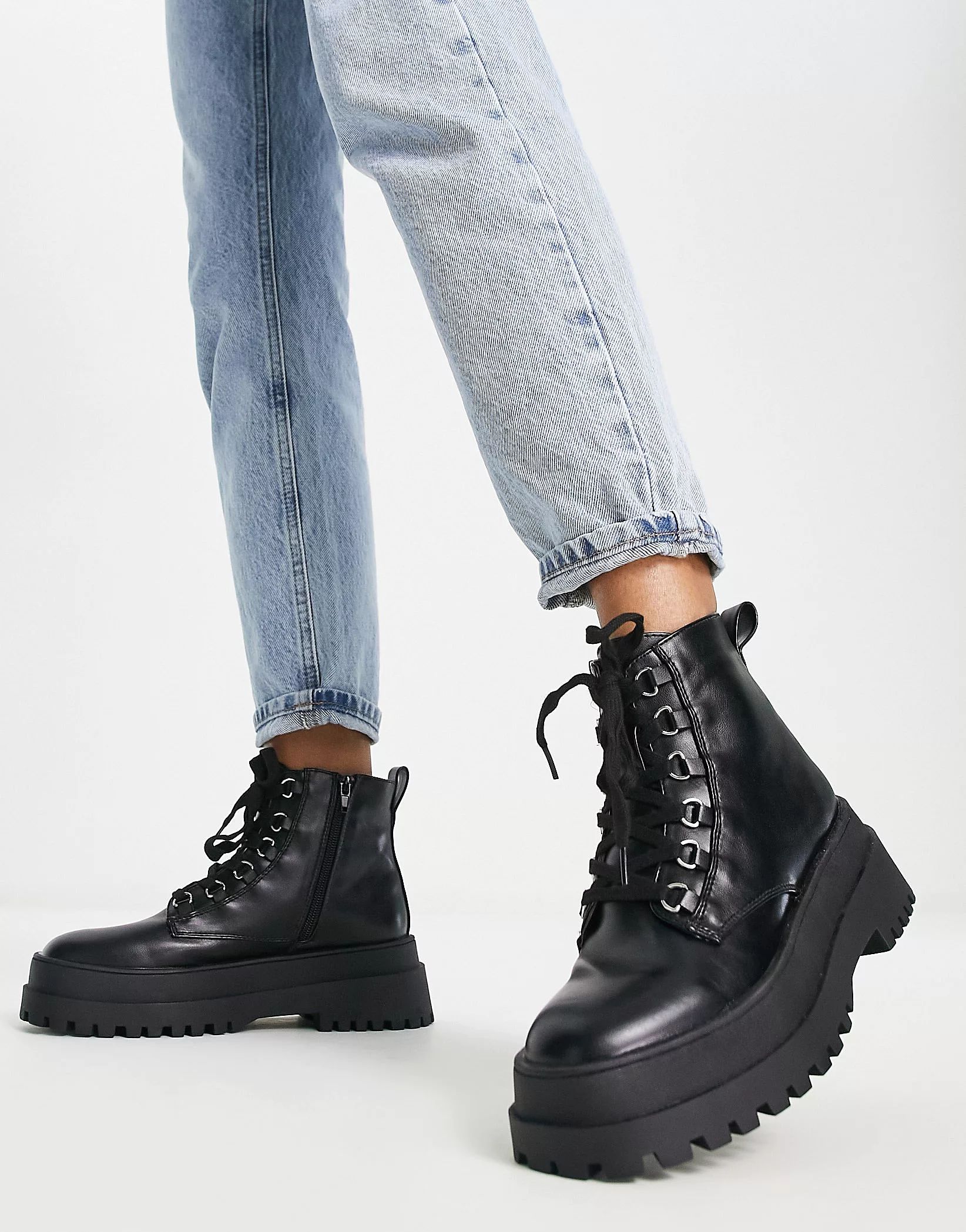 London Rebel chunky lace-up ankle boots in black | ASOS (Global)