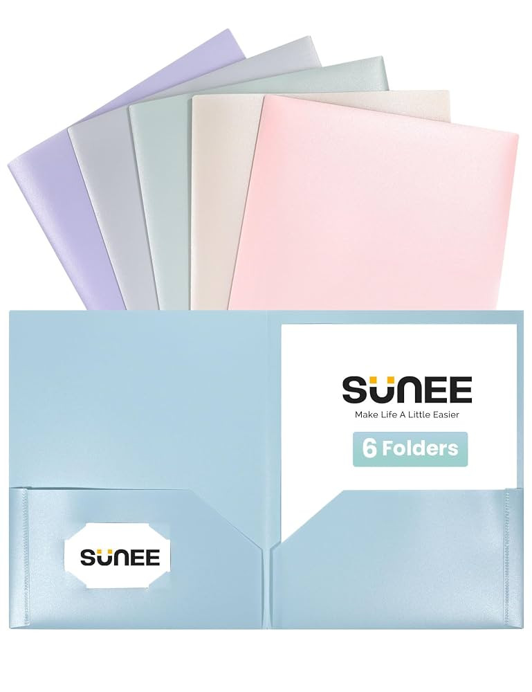 SUNEE Folders with Pockets (6 Pack, Pastel Colors), Plastic Folders with Pockets, Poly Folders fo... | Amazon (US)
