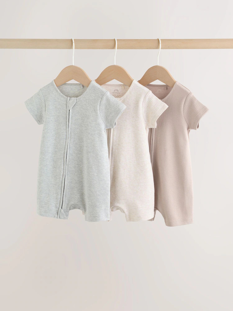 Neutral Two Way Zip Baby Rompers 3 Pack (0mths-3yrs) | Next UAE