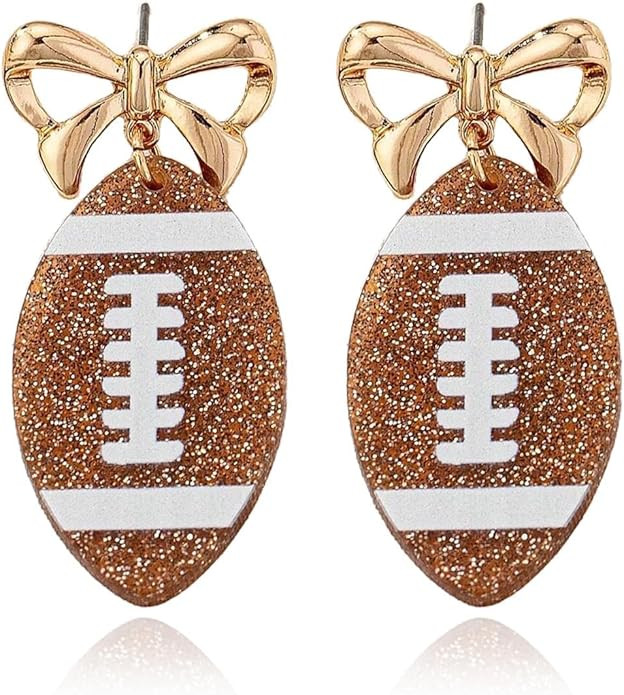 Baseball Football Earrings for Women Acrylic Bow Cheer Dangle Earrings for Game Day Shirts Outfit... | Amazon (US)