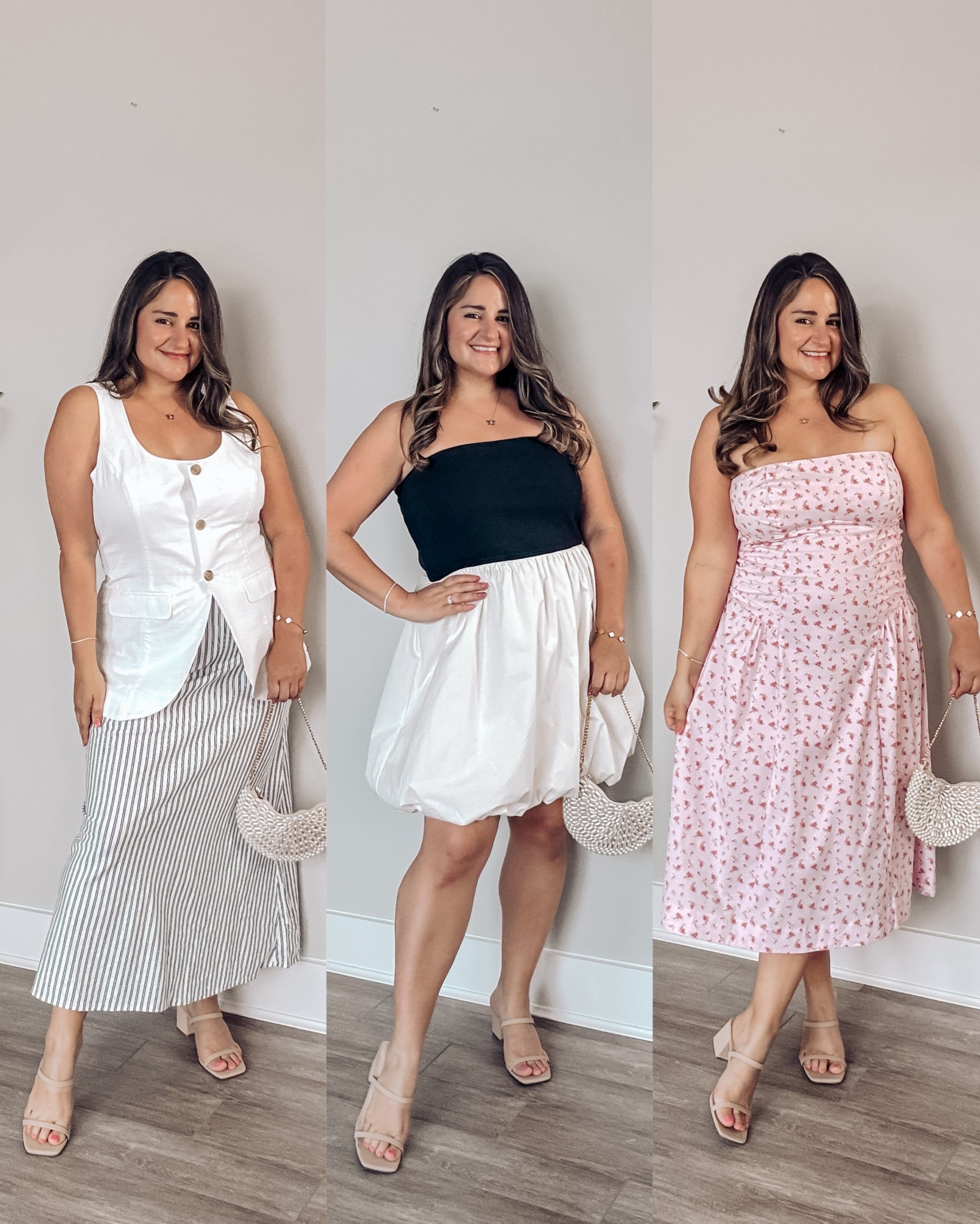 Cute on a budget! Wearing a size large in everything!

The long vest and maxi skirt combo would be such a chic work outfit! Love the black and white dress and the floral dress for a special occasion or to wear as a wedding guest outfit!

Midsize, size 12, target style, workwear, work outfit, floral dress, strapless dress, bubble hem, dressy purse, occasion dress, bridal shower, date night, cocktail party dress, neutral heels

#LTKMidsize #LTKFindsUnder50 #LTKPetite
