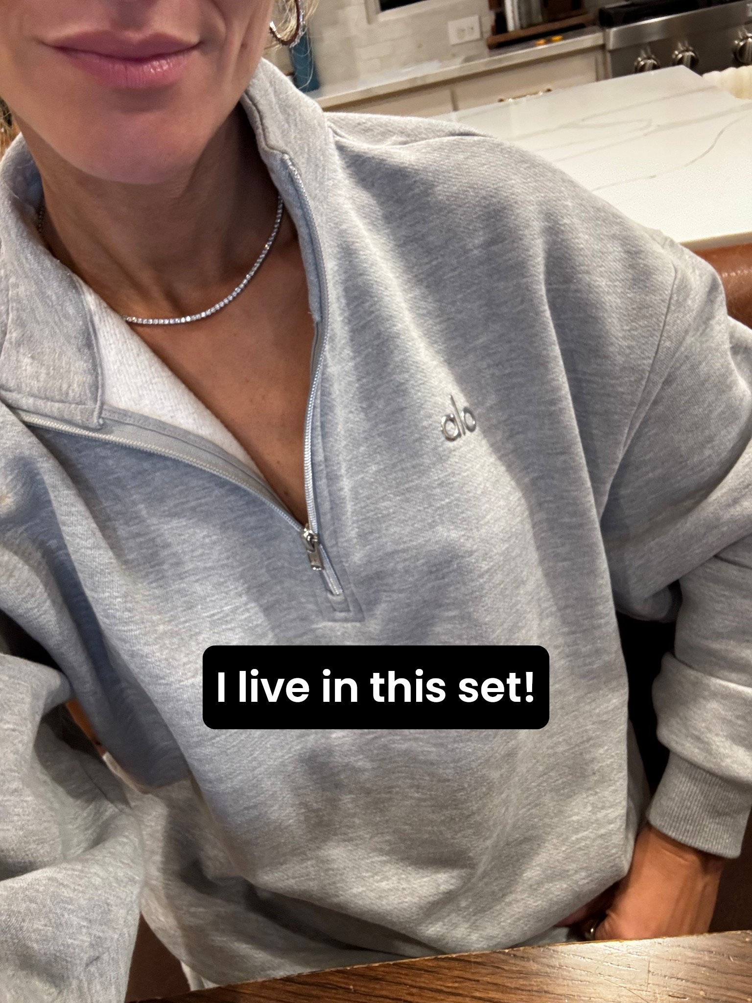 Wearing size XXS in the top and bottoms. Cozy sweatsuit 