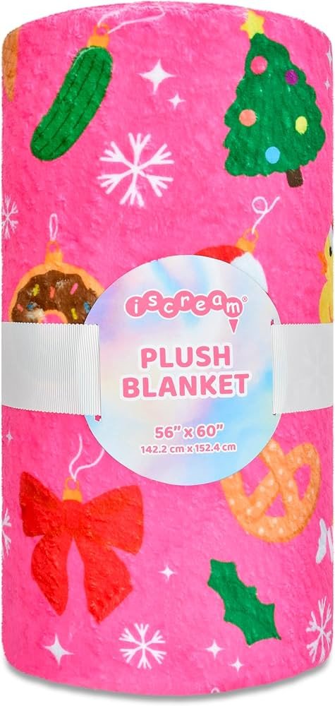 iscream Holiday Brights Silky Soft Plush 56" x 60" Premium Fleece Print Throw Blanket - Tree Orna... | Amazon (US)