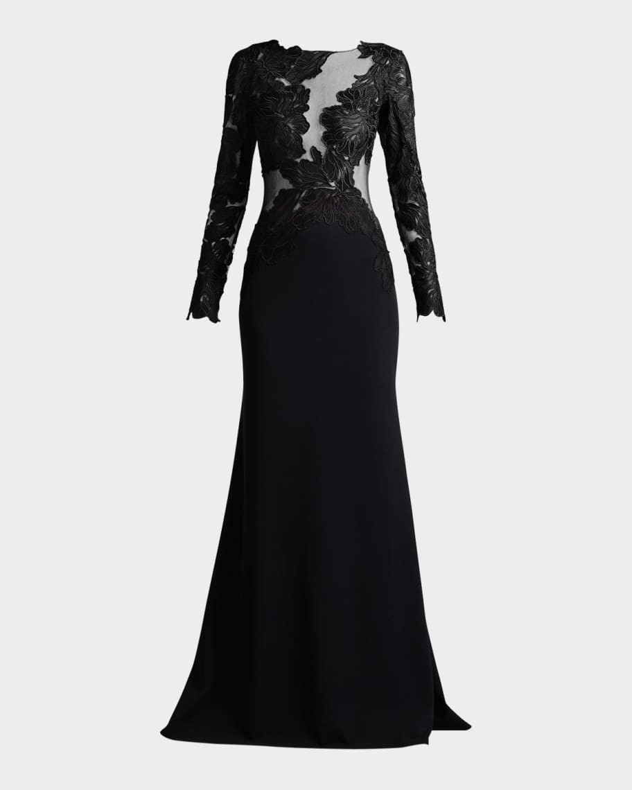 Tadashi Shoji Embroidered Floral Illusion Gown | Neiman Marcus