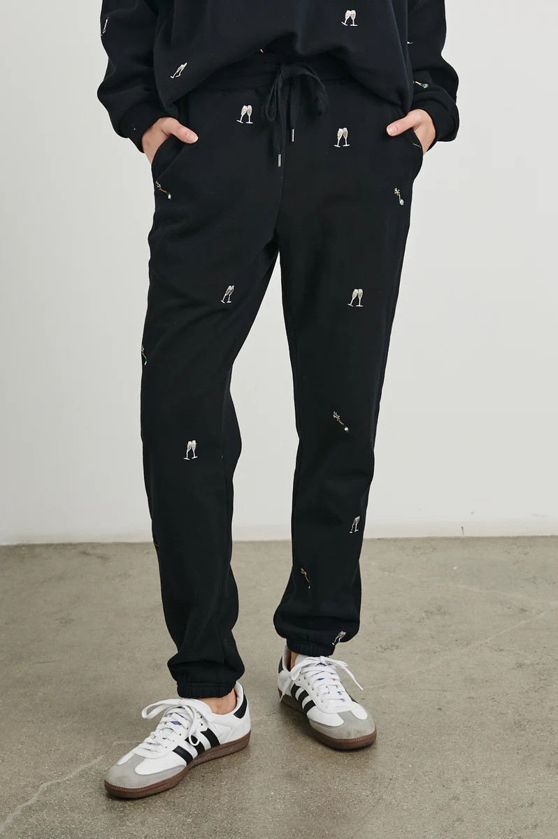 KINGSTON SWEATPANT - BLACK CHAMPAGNE EMBROIDERY | Rails