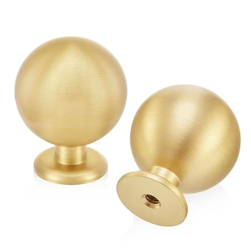 QOGRISUN 10-Pack Solid Brass Cabinet Knobs, Round Ball Gold Knobs for Dresser Drawer, 1.1-Inch Diameter, Sphere Cabinet Pulls, Brushed Brass Finish | Amazon (US)