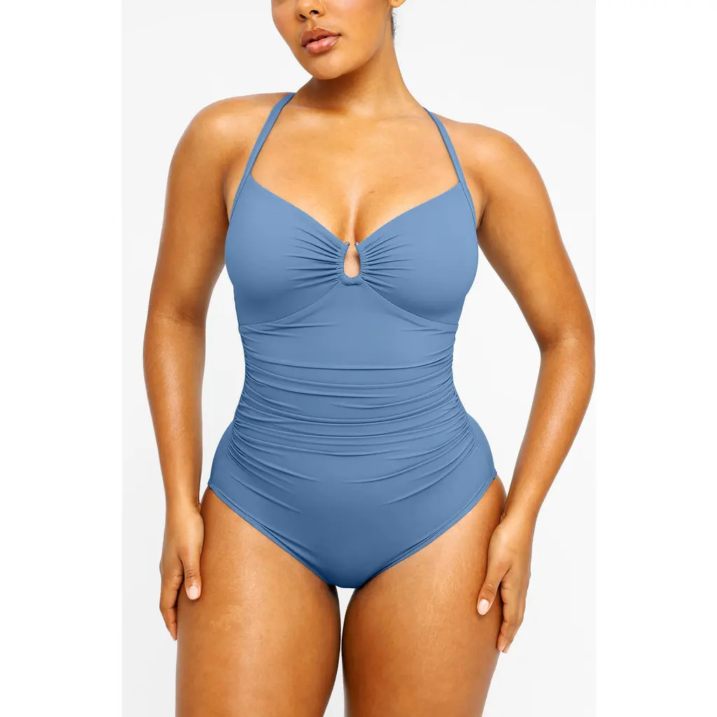 Shapellx Smart Sculpt U-Ring Cut Out Shaping Swimsuit in Sky Blue at Nordstrom, Size 3X-Large | Nordstrom
