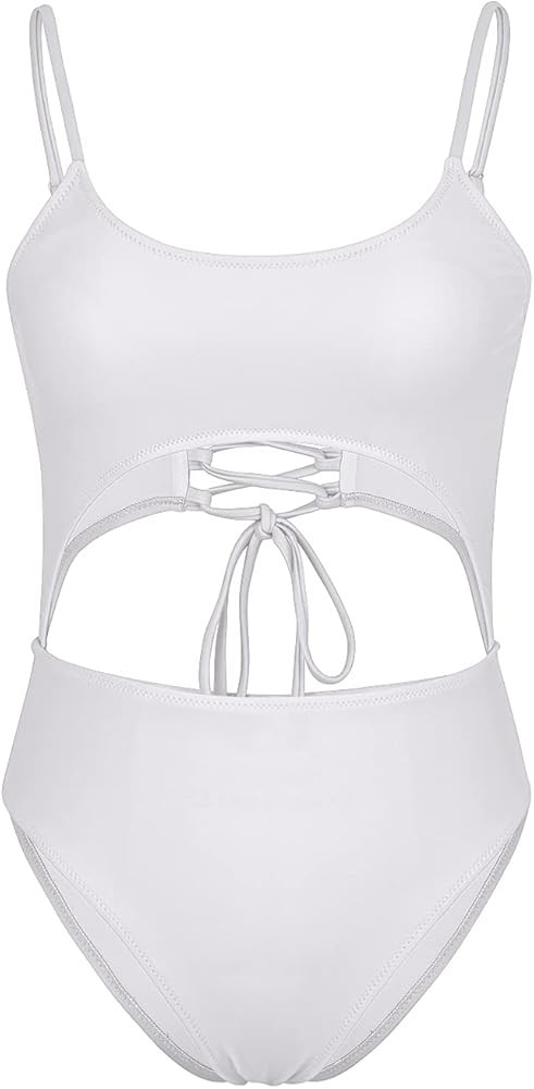 Meyeeka Womens Scoop Neck Cut Out Front Lace Up Back High Cut Monokini One Piece Swimsuit | Amazon (US)
