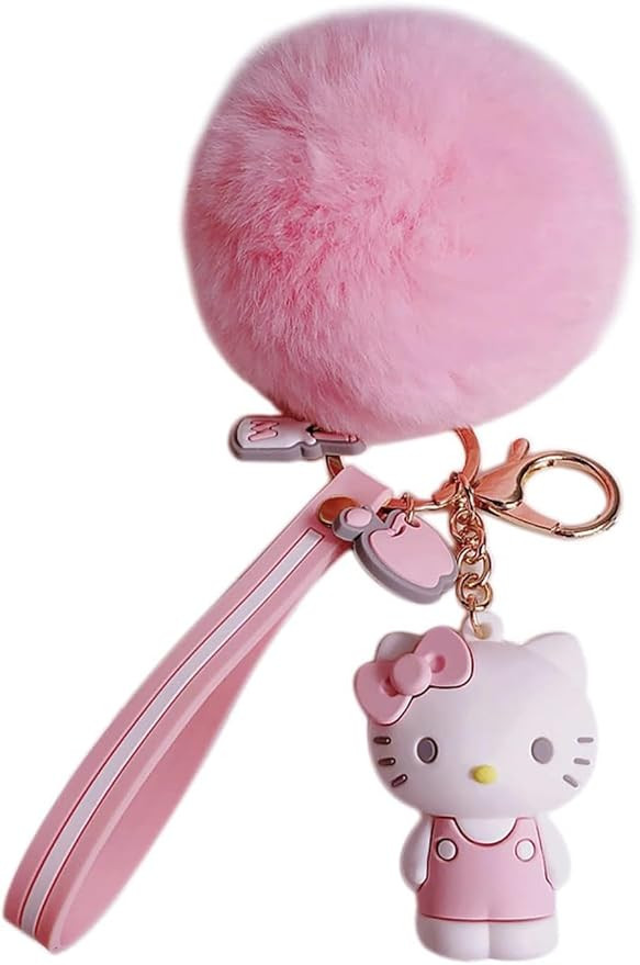 Cute Keychains for Girls, Kawaii Pom Pom Fuzzy Key Chain Accessories Wristlet Cartoon Keychain | Amazon (US)