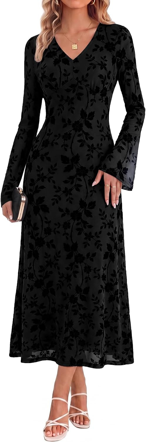 GRACE KARIN Women's Floral Long Sleeve Maxi Dresses Wedding Guest Dress | Amazon (US)